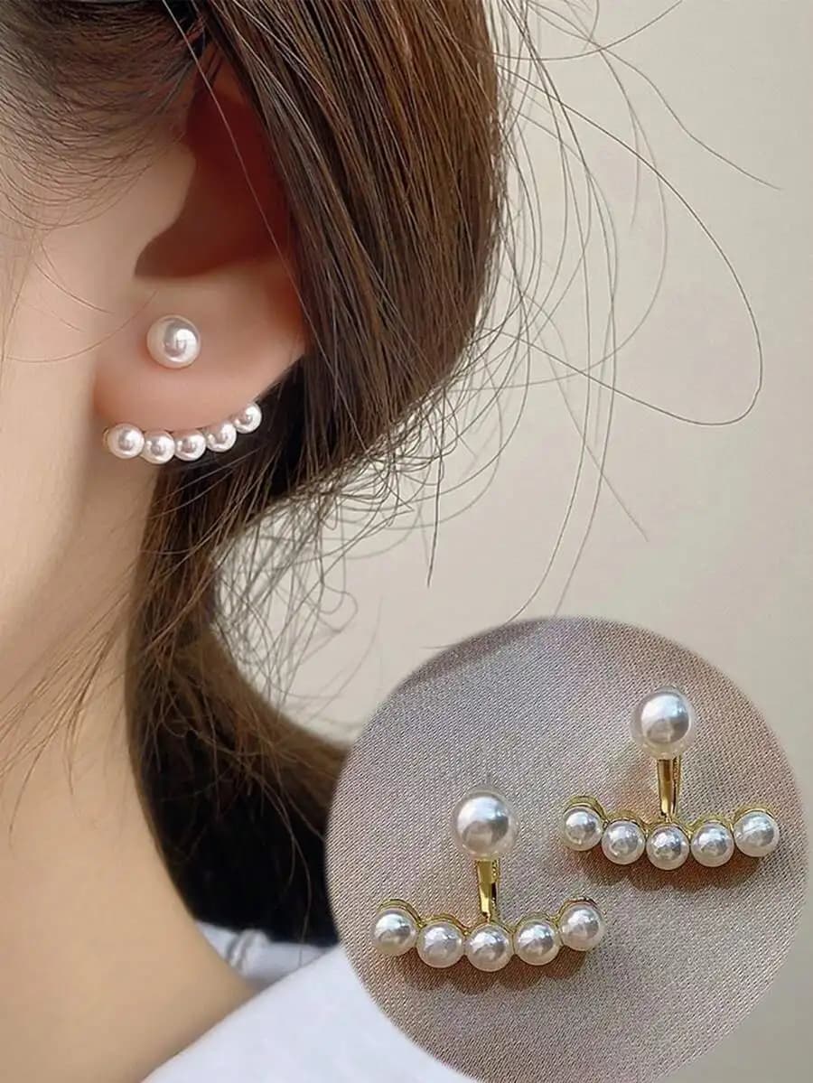 1pair Minimalist Heart Pearl Stud Earrings, Korean East Gate Fashion Girl Dangle Earrings, Women Jewelry