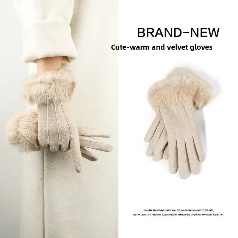 Women's advanced cashmere gloves in winter, with added heat for driving and cycling, pretty gloves