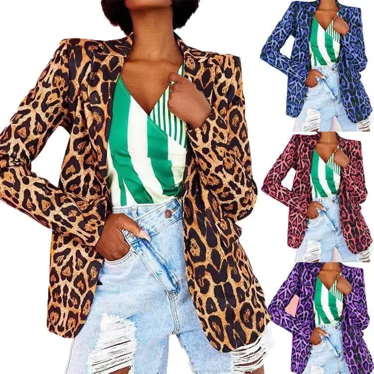 Giacca Elegante da Donna Slim Fit a Maniche Lunghe con Stampa, Cardigan Aperto alla Moda con Colletto Rovesciato in Poliestere Trendy