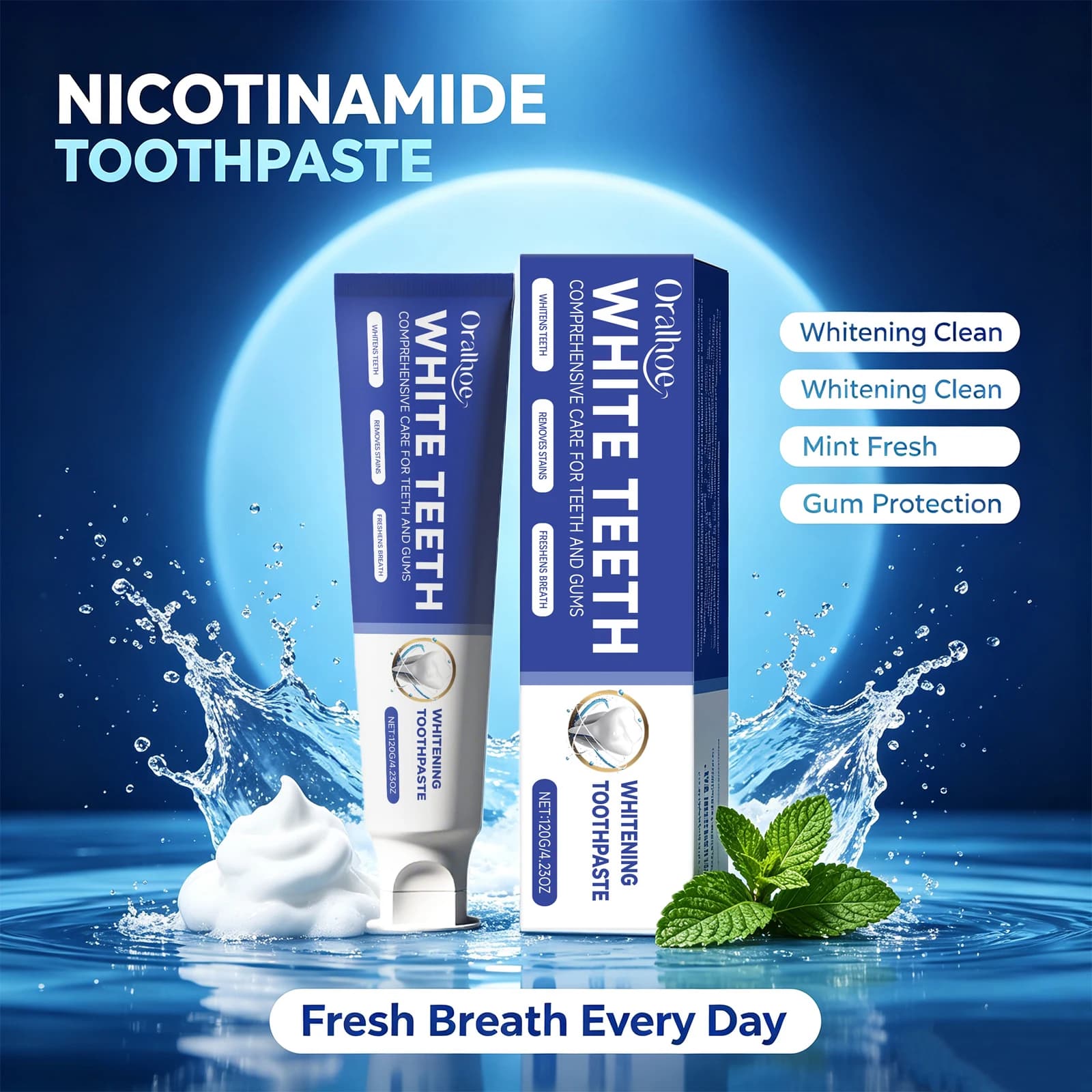 Mint Niacinamide Whitening Toothpaste Fresh Breath Teeth & Gums Care Remove Surface Stains Protects Gums Oral Care