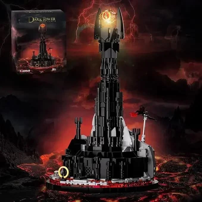 MOC Lorded Ring Glowing Castle Architecture Set di blocchi di costruzione della torre scura con occhio di illuminazione, regali per i fan del gioco (99 pezzi)