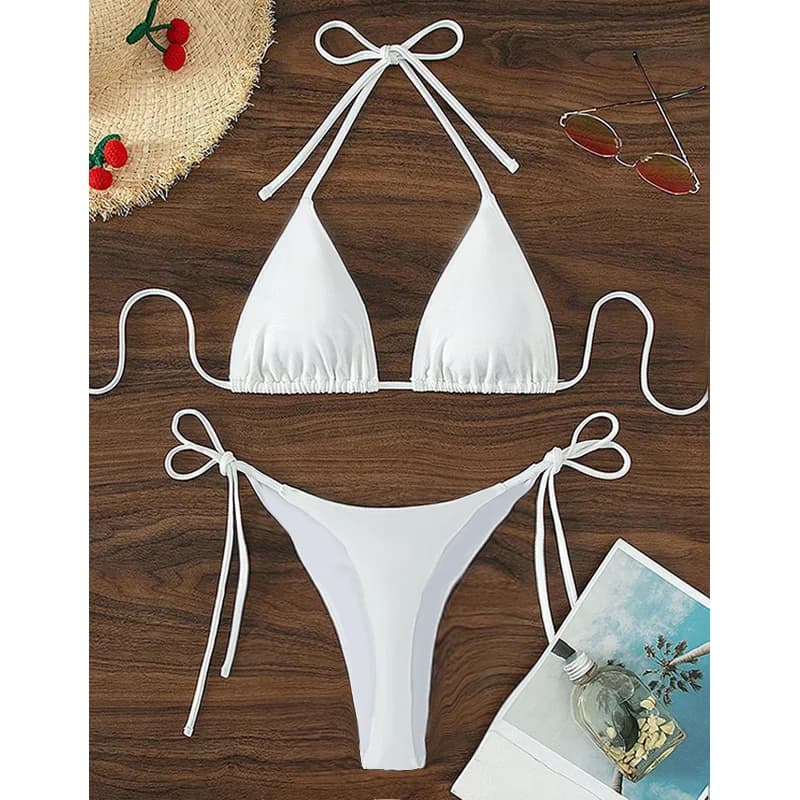 Costume da bagno stile spiaggia per donna Costume da bagno sexy con scollo all'americana Perizoma solido Bikini femminile Costume da bagno Bikini Mujer Lingerie