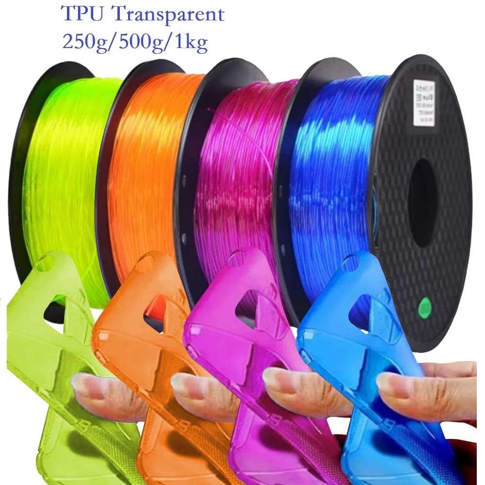 Flexible Filament Transparent TPU 1,75 mm 1 kg 500 g 250 g Suitable for 3D printer FDM Material 95A Soft TPU Filament Transparent Blue Red