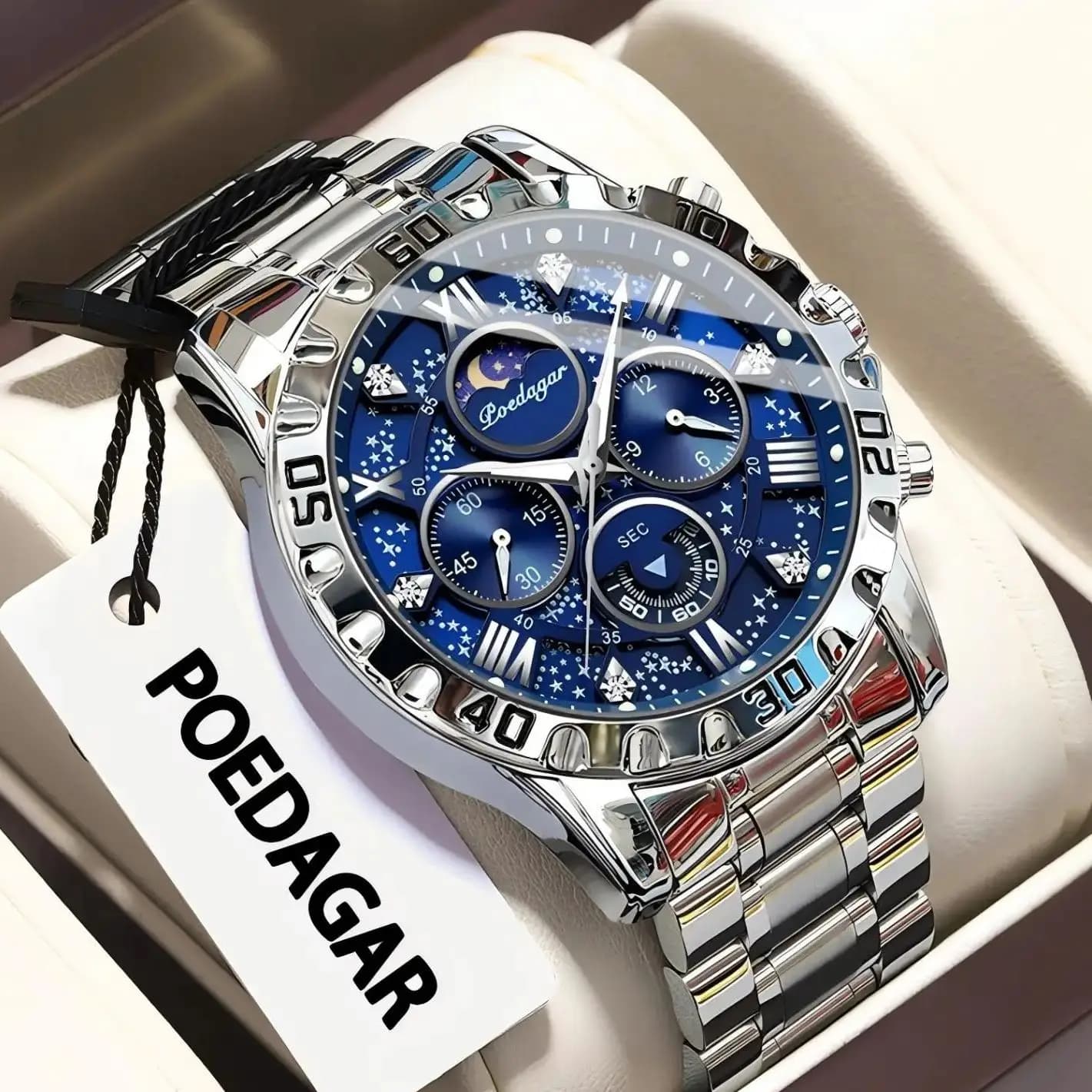 POEDAGAR Orologio da uomo di moda di lusso Cronografo luminoso impermeabile da uomo Orologio sportivo da uomo al quarzo militare in acciaio inossidabile