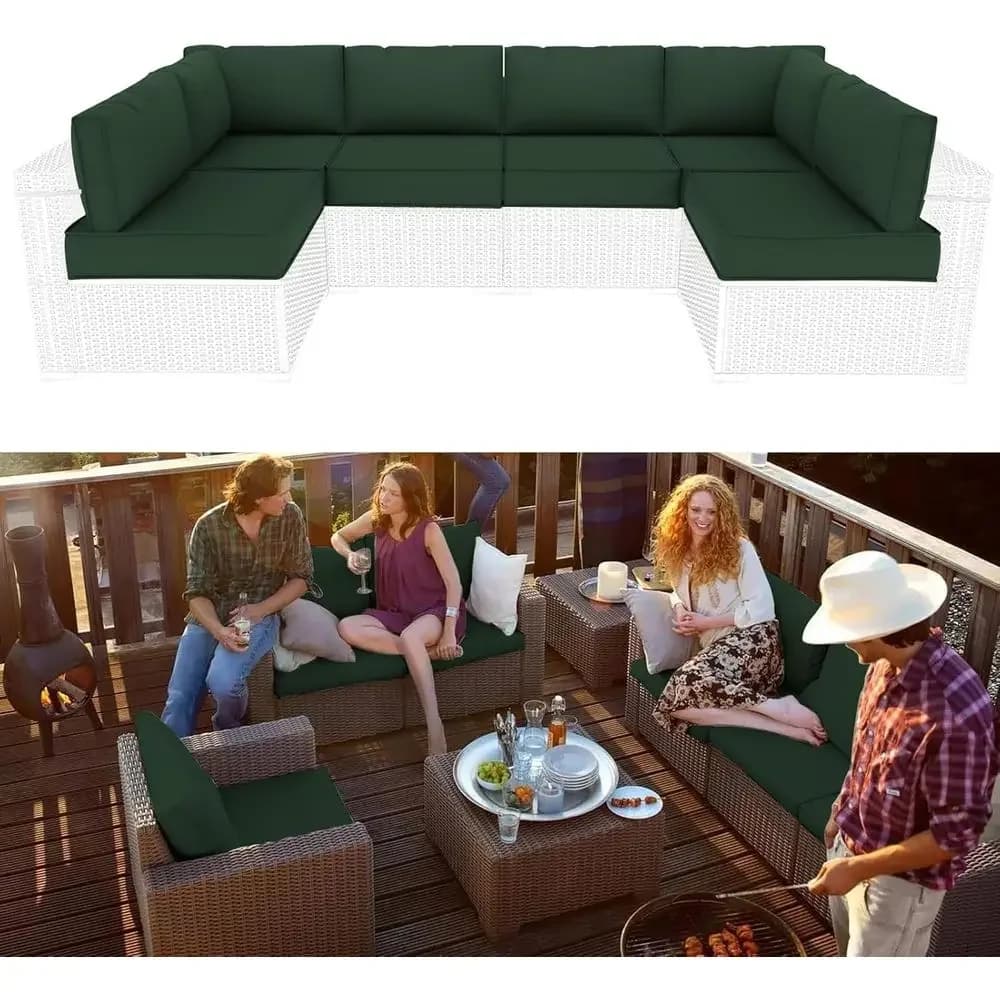 Set di 14 Cuscini per Divano da Esterno, Coperture per Mobili da Giardino 26x26 Pollici, Impermeabili per Divano in Vimini a 6 Posti (Verde)
