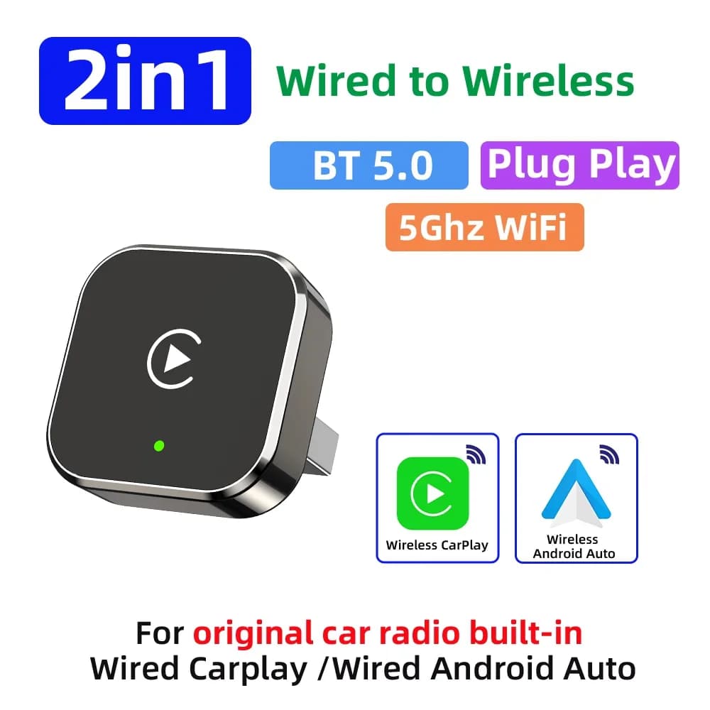 2026 2 in 1 Wired to Wireless Android Auto CarPlay Adapter AI Smart Box Car Intelligent Systems Plug and Play for Toyota Volvo
