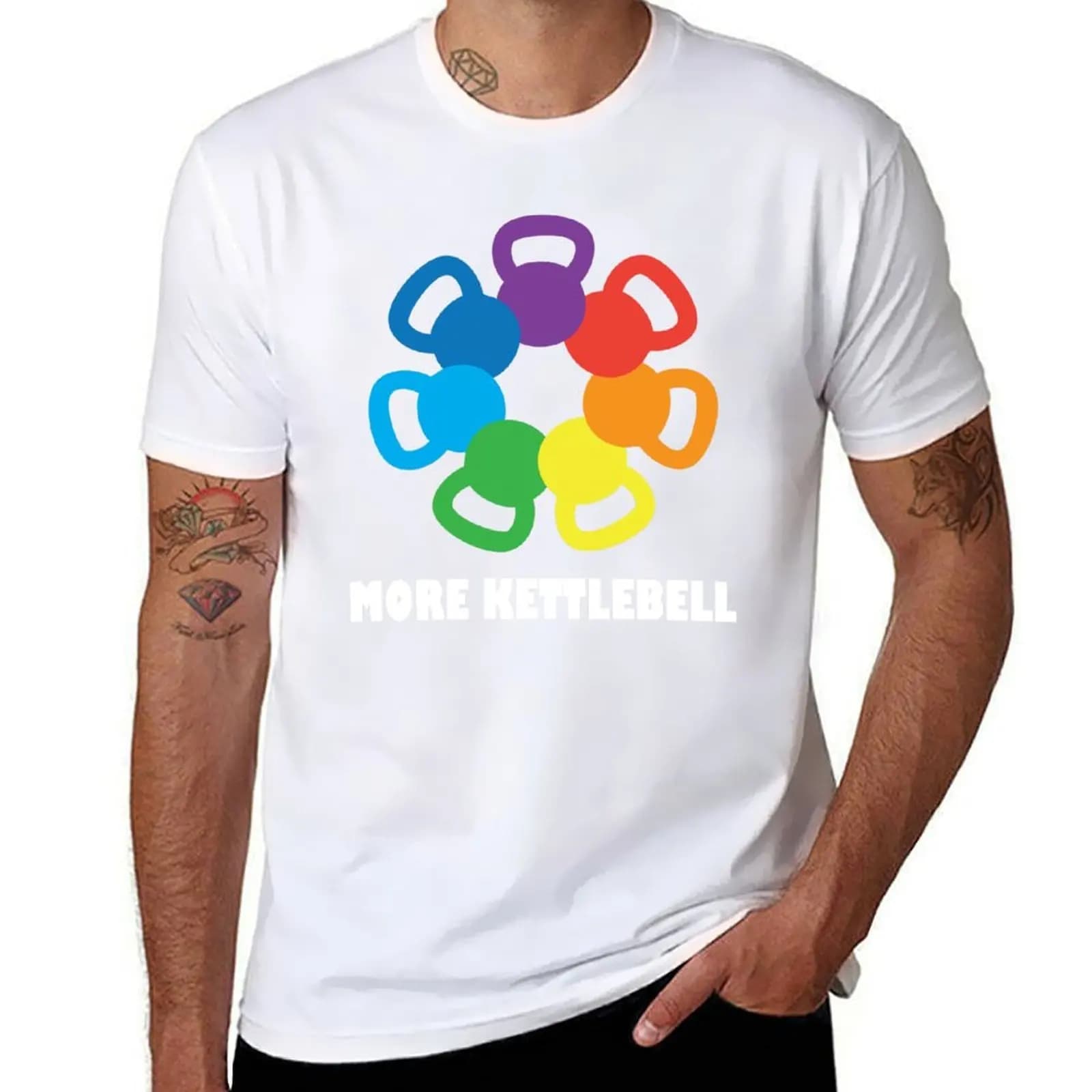 More Kettlebell For Crossfit T-Shirt Men's T-Shirts Funny Cotton T-Shirt Solid Color for Men Package T-Shirt