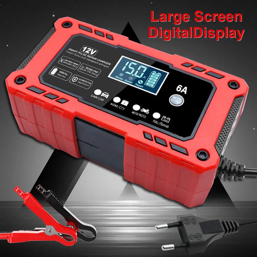 Auto RV Truck Trailer Motorcycle Intelligent Charger Lead Maintenance Automatic Intelligent Pulse Repair Multifunctional 12V6A