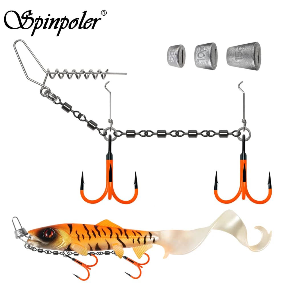 Spinpoler Girelle rotanti Kit da pesca con impianto a spirale Stinger 2X Ami tripli UV con peso zavorra per esca morbida Swimbait Pike Bass