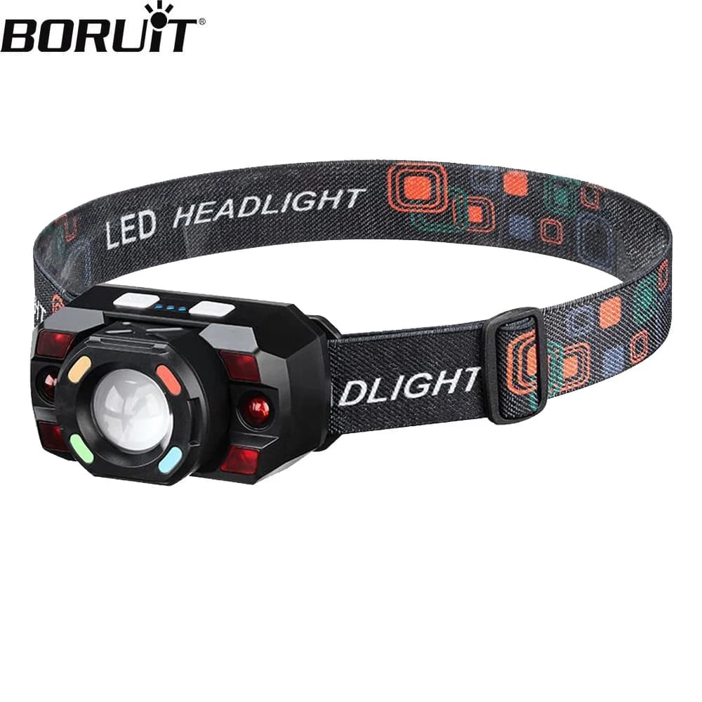 BORUiT Small LED Headlamp 500LM Type-C Rechargeable Sensor Headlight 5 Lighting Modes Camping Fishing Head Lamp Built-in Battery