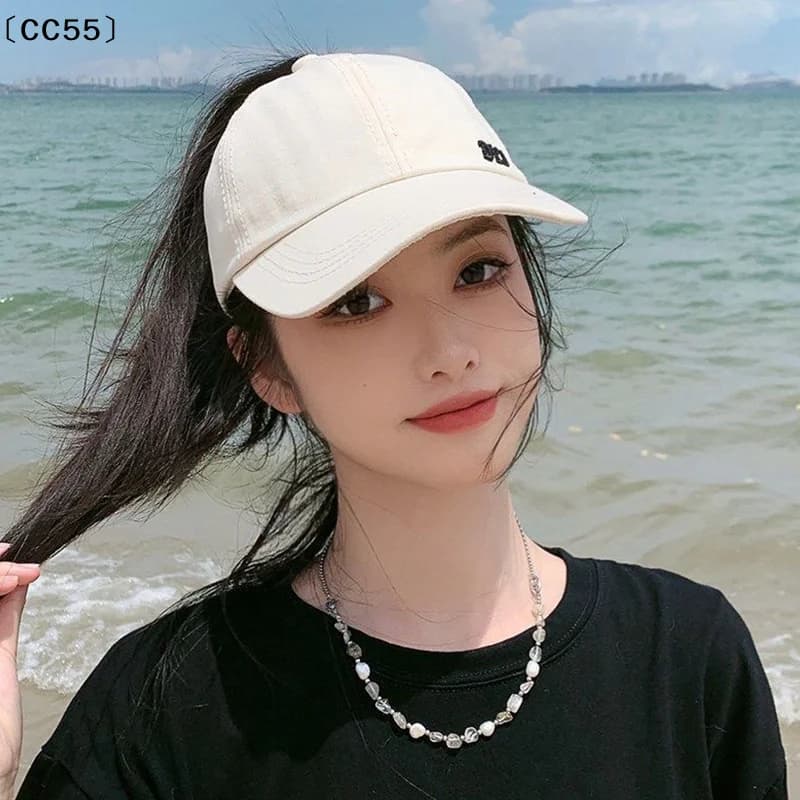 Cappellino da baseball a tinta unita con elastico per capelli, da donna, per sport, golf, tennis, con fascia per chignon alto, protezione solare〔CC55〕