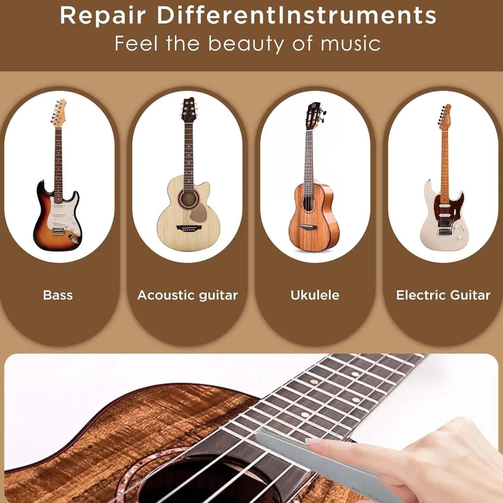 Strumento per la corona dei tasti della chitarra, lima lucidante in metallo per riparazione, accessori per basso e ukulele per il lavoro del liutaio fai-da-te