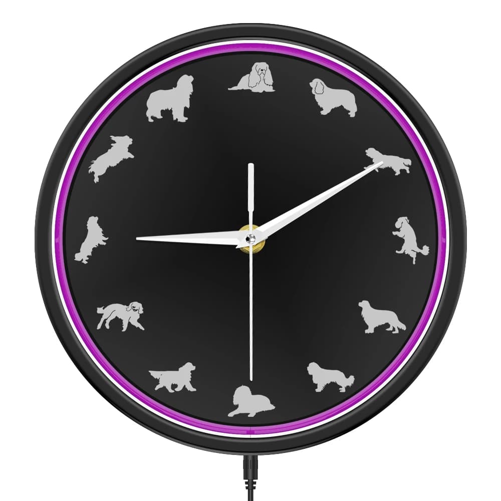 Orologio da Parete Luminoso Cavalier King Charles Spaniel per Sala Animali, Negozio di Toelettatura, Decorazione Canina, Orologio da Parete a LED con Luce al Neon
