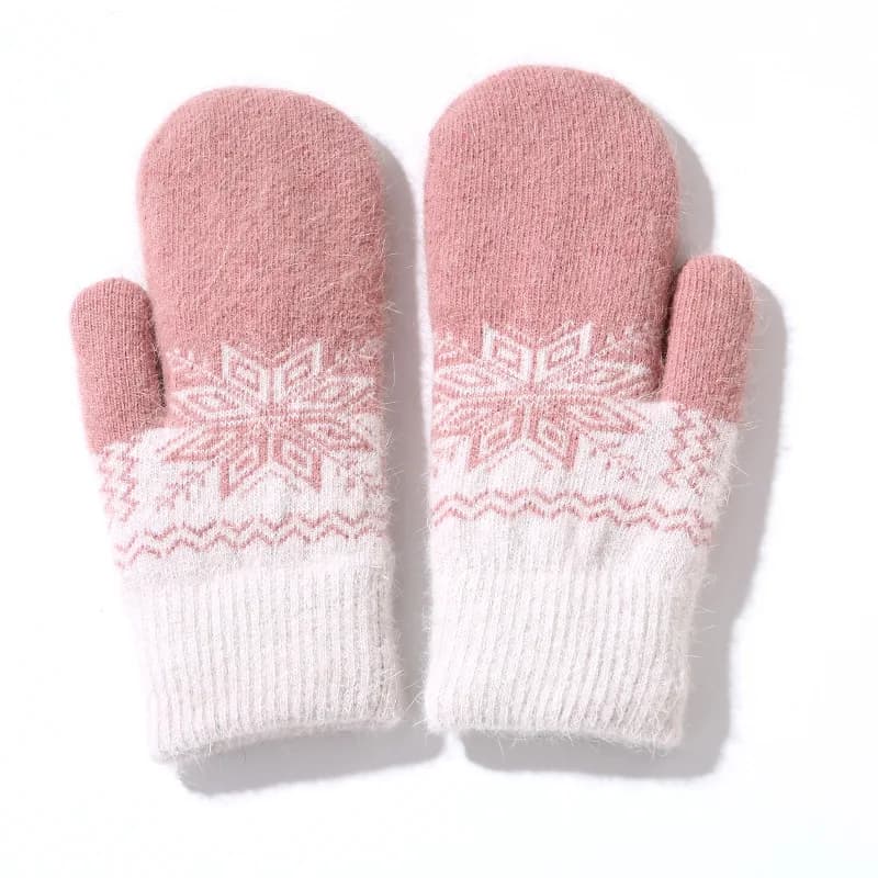 Winter warm mittens for outdoor riding, cute versatile cold-proof fluffy knitted jacquard fleece-lined thickened gloves
