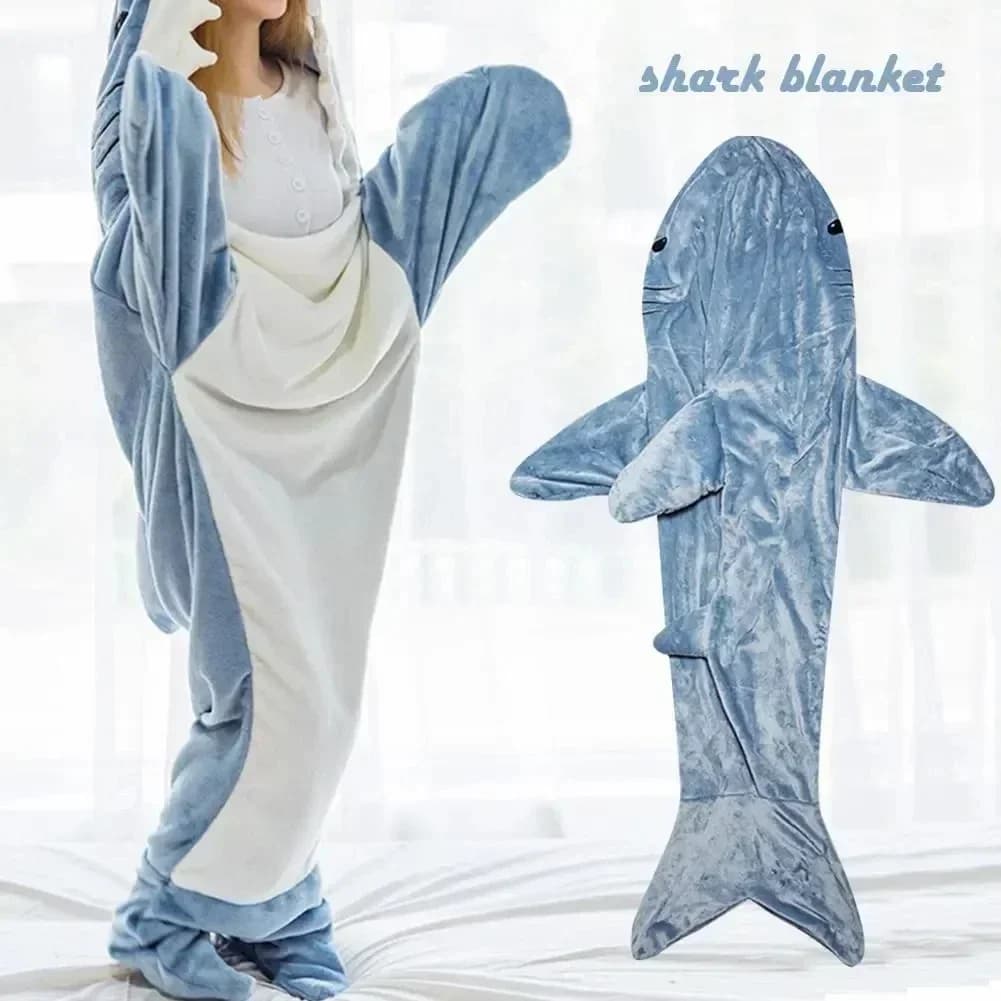 Indossabile grigio blu squalo coperta cosplay felpa con cappuccio per donna uomo in pile con maniche morbido e accogliente sacco a pelo pigiama costume per bambini