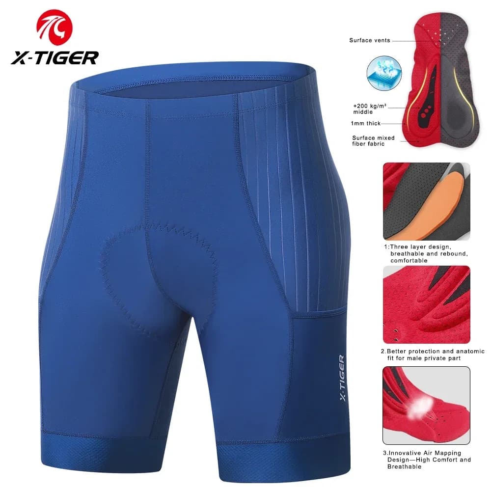 Cycling shorts X-TIGER with 2 pockets Men's bike shorts padded anti-slip cups Reflective bike shorts