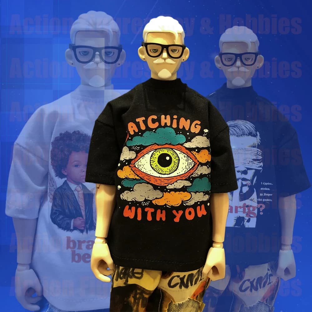 T-shirt allentata casual maschile in scala 1/6 Moda Hip Hop stampata oversize maniche corte Top per giocattoli modello di action figure da 12 pollici