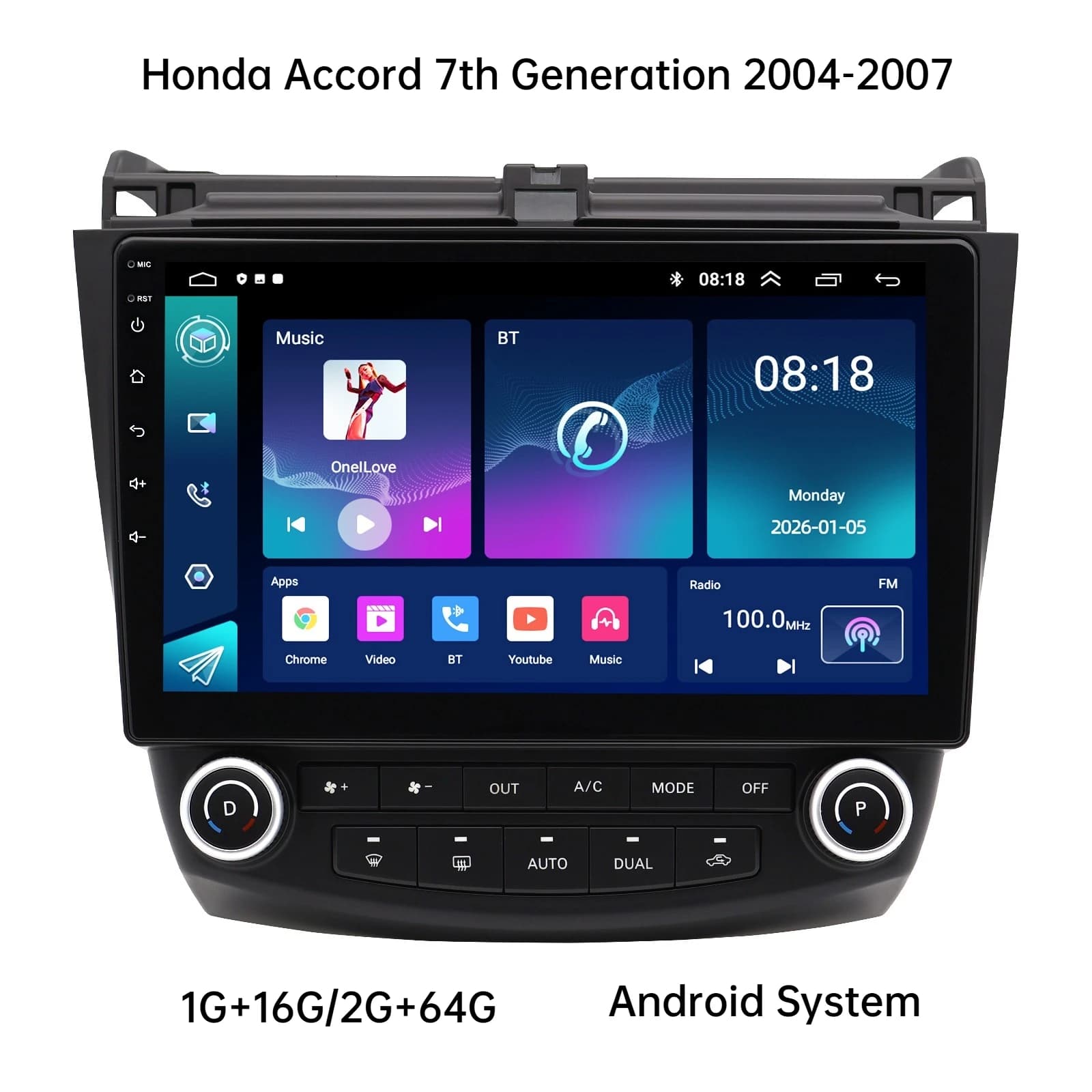 For Honda Accord 7th Generation 2004-2007 Car Multimedia Player 10.1" Large Touth Screen Bluetooth Car GPS Navigation CarPlay