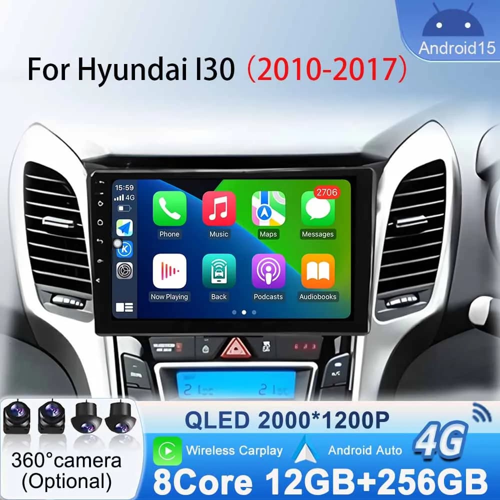 Unità principale per Hyundai I30 2011-2017 Android15 Car Stereo Radio Lettore multimediale Navigazione GPS Wireless Carplay Android Auto BT