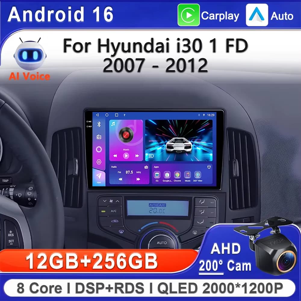 Android 16 2K Incell Schermo Multimediale Per Hyundai i30 1 FD 2007 - 2012 CPU ad alte prestazioni Navigazione GPS HDR BT Touch Screen