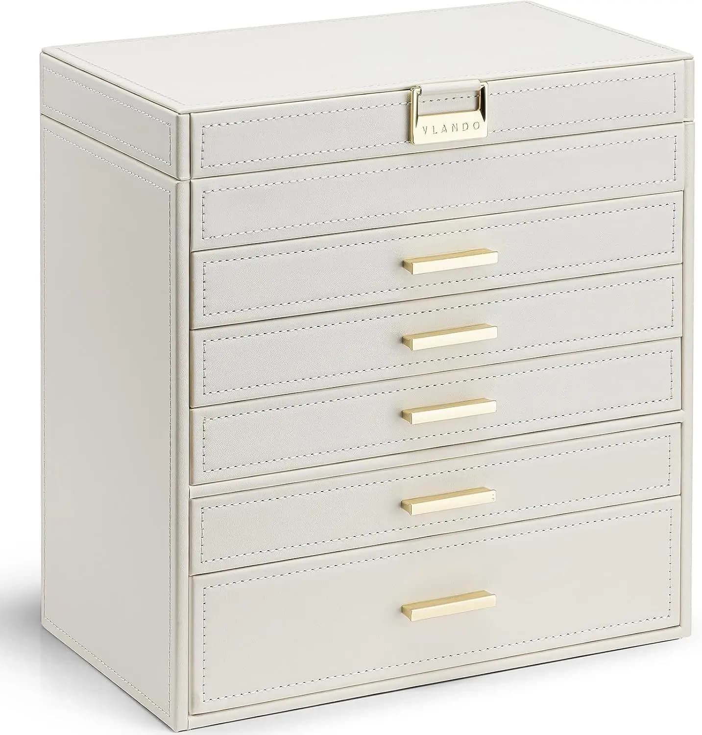 Jewelry Box 6 Levels with Drawer for Necklaces, Rings, Bracelets and Watches, Beige Gift Box
