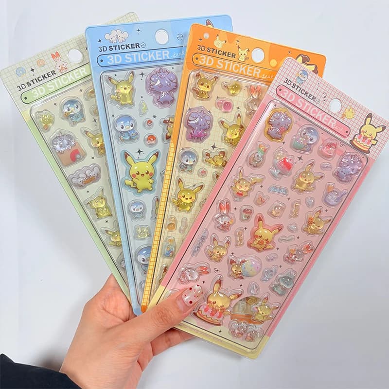 Adesivi 3D in Rilievo dei Cartoni Animati Pokemon, Decorazioni Kawaii Pikachu per Telefoni e Laptop, Decalcomanie a Bolle, Regali Giocattolo