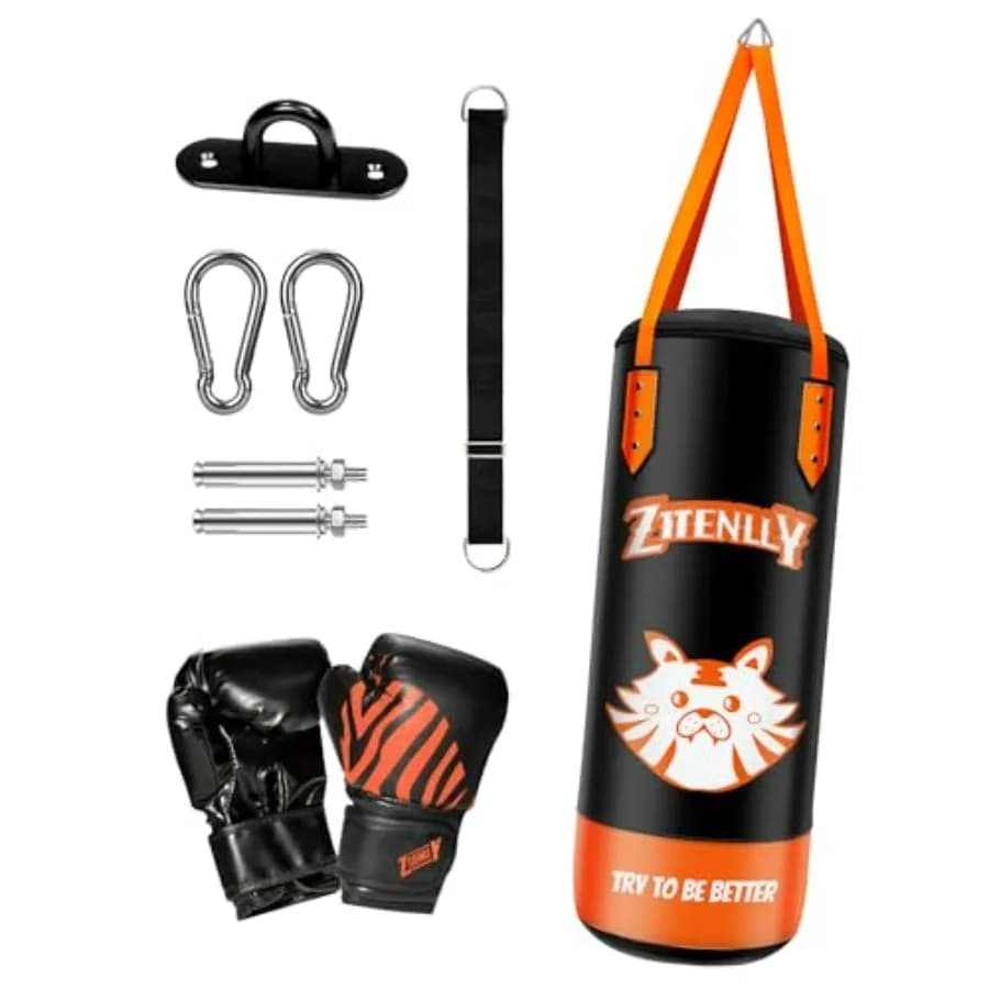 Set Sacco da Boxe con Guanti - Sacco in Pelle PU con Cinghia Regolabile in Altezza - Ideale per Boxe, MMA, Kickboxing (3-8 Anni)
