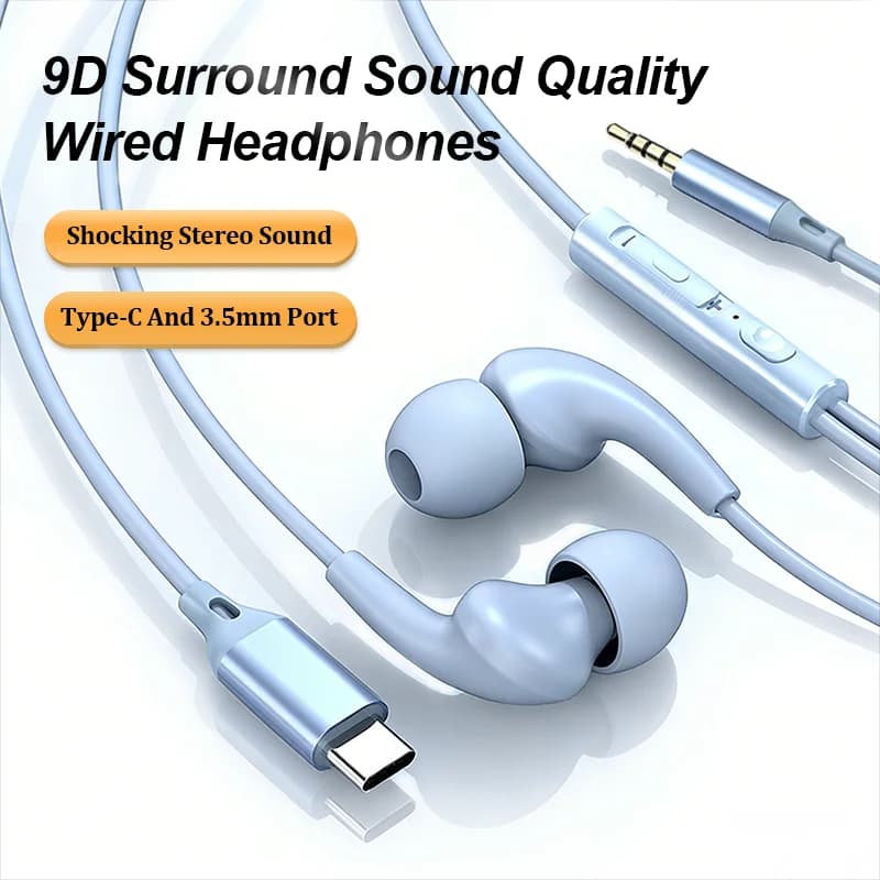 Cuffie Cablate Type C 3.5mm, Auricolari In-Ear 9D HiFi con Chip Digitale, Cuffie da Gioco per iPhone Samsung Huawei Xiaomi con Microfono