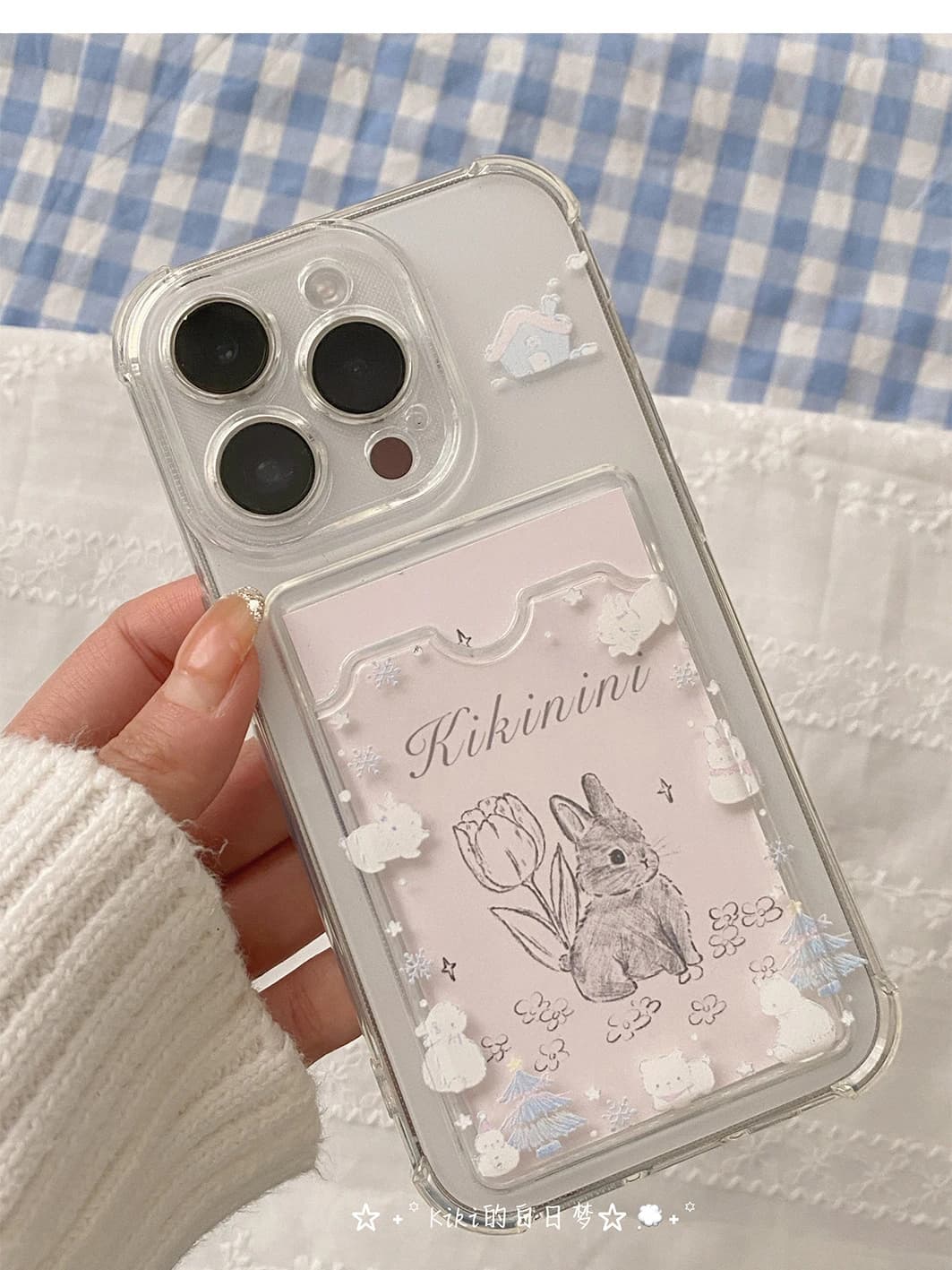 Korean Rabbit Floral Card Holder Wallet Phone Case For iPhone 17 Air 16 E 15 14 13 12 11 Pro Max Plus X XS XR 7 8 Plus Y2K Cover
