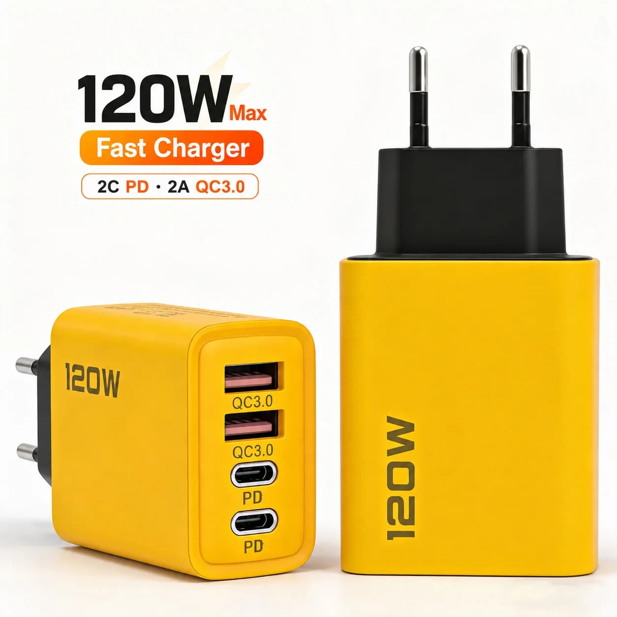 Caricatore USB C da 120W con 4 Porte, Ricarica Rapida, 2 USB C PD, 2 USB A QC3.0, Caricatore da Muro Multi-Porta con Spina EU per iPhone Samsung Xiaomi iPad