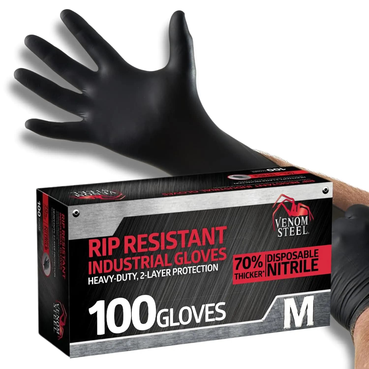 Guanti in Nitrile, Resistenti, Monouso, 6 Mil, Resistenti agli Agenti Chimici, Senza Lattice, Senza Polvere, con Presa Testurizzata, Confezione da 100
