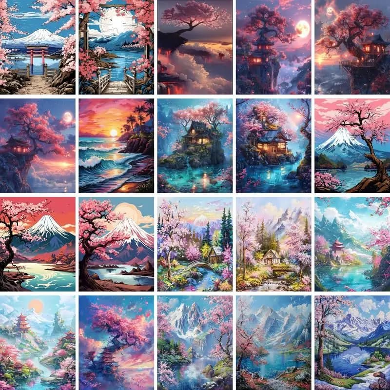 GATYZTORY DIY Oil Painting By Numbers Kit Pink Scenery Acrylic Paint By Numbers Diy Numbers Painting Art Drawing On Canvas