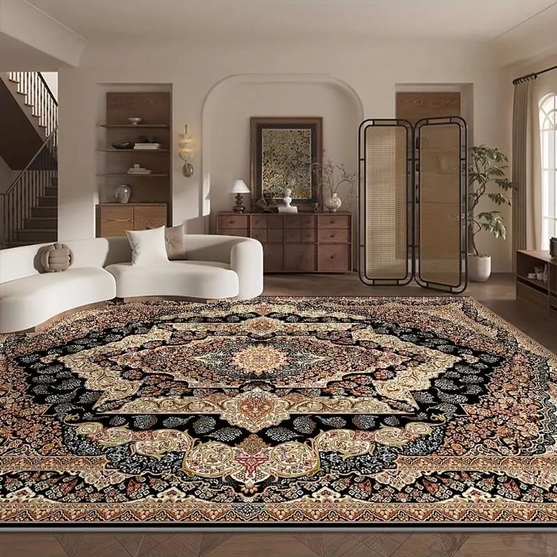 VIKAMA Persian Floral Rug Non Slip Durable Living Room Sofa Carpet Light Luxury European Style Home Decor