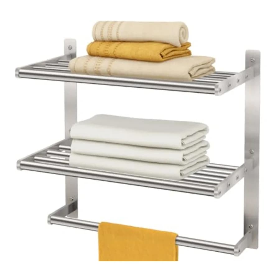 Portasciugamani da Parete per Bagno, Stile Hotel a 3 Livelli con Barre Portasciugamani, Portasciugamani in Nichel Spazzolato per Bagno L