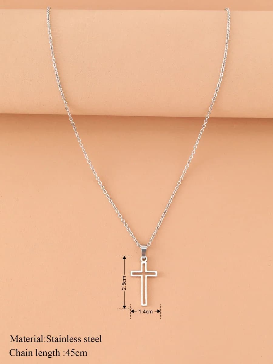 Stainless Steel Cross Pendant Necklace For Women 45cm Chain Minimalist Jewelry