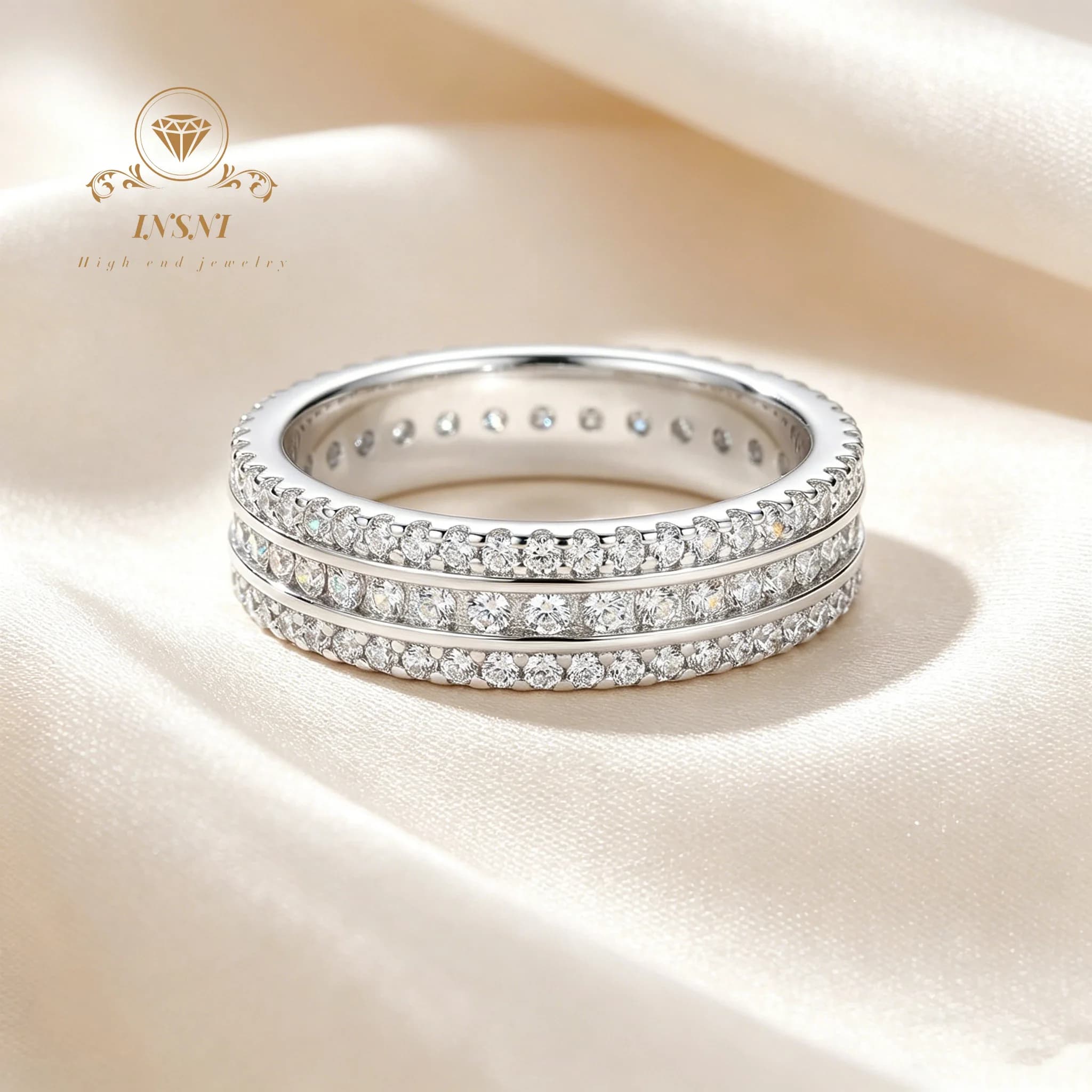 Set Completo di Anelli in Argento a Tre Strati con Moissanite, Gioielli Trendy per Donne, Regalo Economico di Lusso Leggero, Senza Allergie, Non Sbiadisce