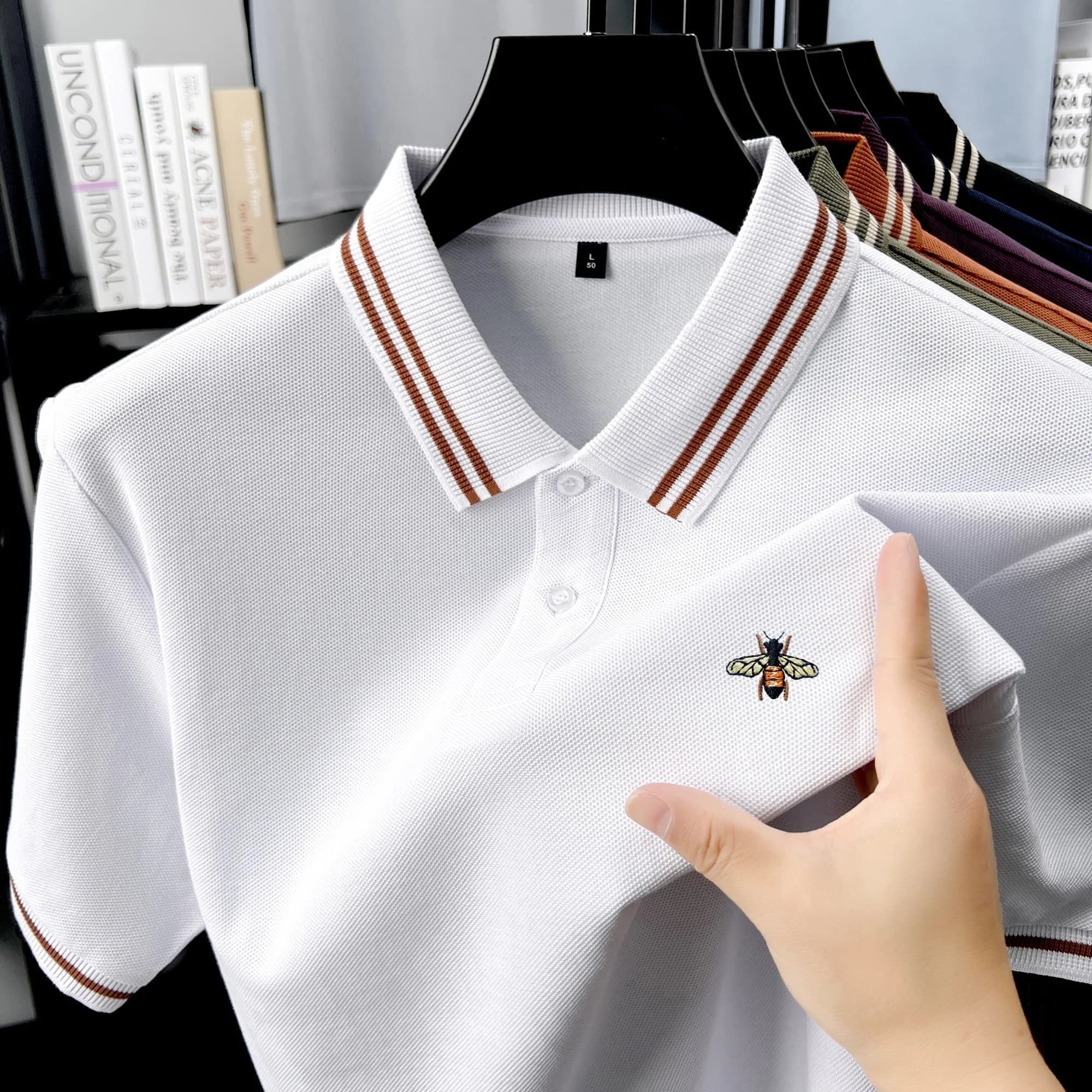 Polo da Uomo Estiva 100% Cotone Premium di Lusso, Traspirante, per Business e Outdoor, alla Moda, da Golf, a Maniche Corte, con Ricamo a Ape