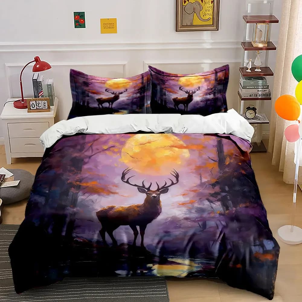 Set di quadri su tela Deer Forest, set di biancheria da letto morbida e confortevole, include 1 copripiumino e 2 federe, regalo