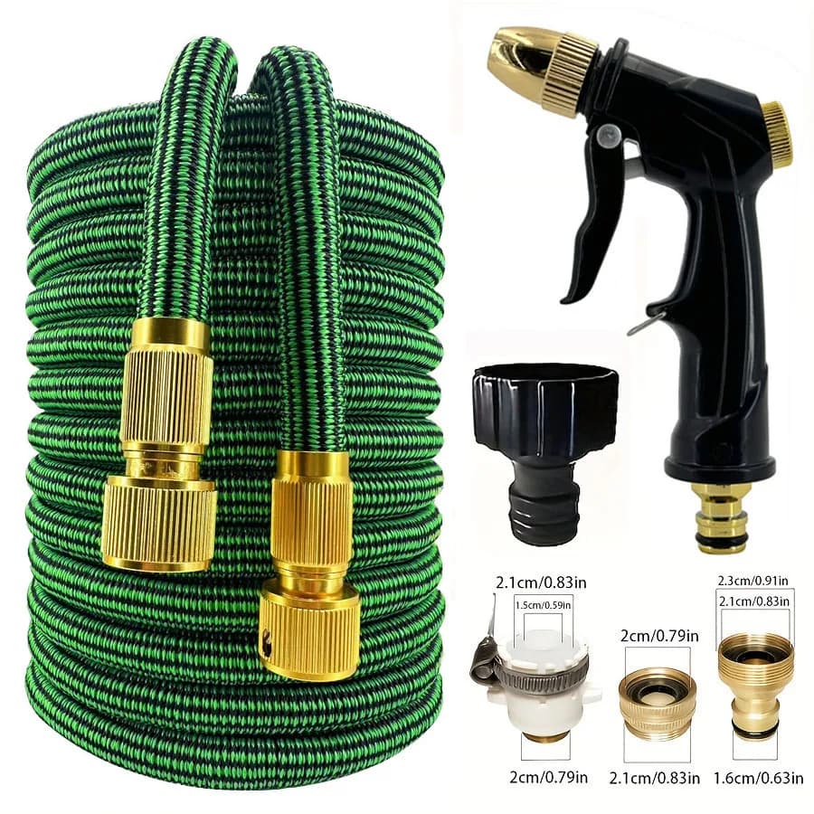 Set of Expandable Garden Pipes with High Pressure Gun and Brass Connector, Flexible Hose for Lavaggio Auto e Irrigazione del Prato