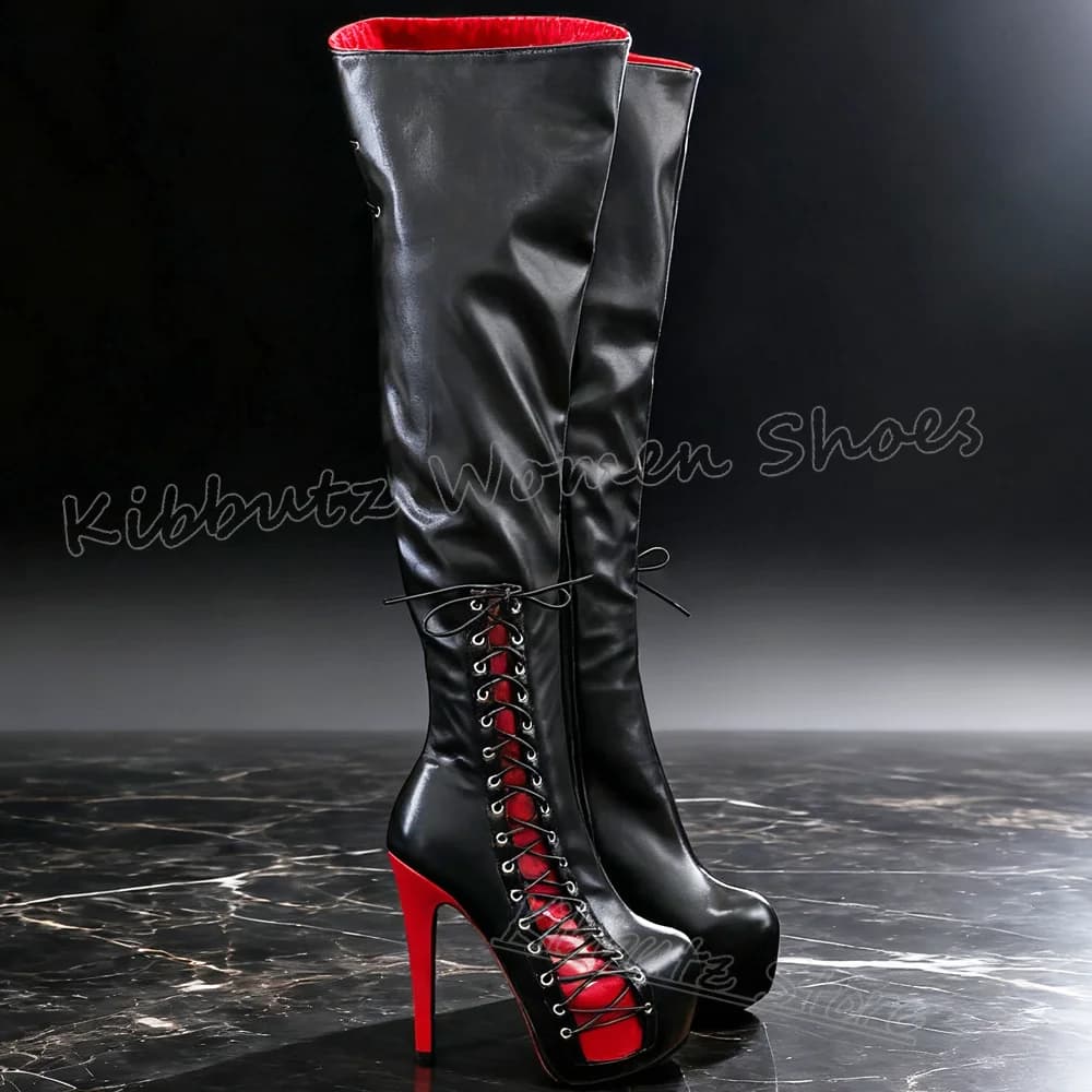 Knee High Boots Platform Ballet Style Fashion Novelty Spicy Girls Shoes Leather Mixed Color Luxury Comfortable Sexy Shoes Newest
