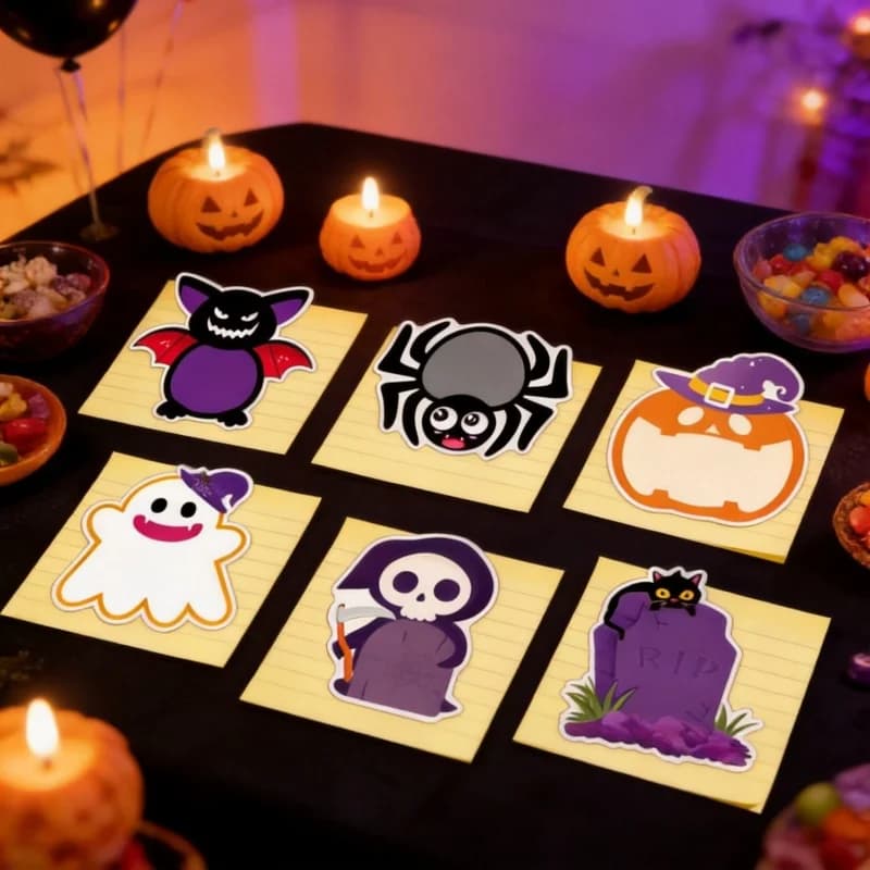 2pcsHalloween-themed sticky notes in random designs，Cartoon Ghost Pumpkin Bat Spider Sticky Notes，Highly Adhesive Decorative Hol