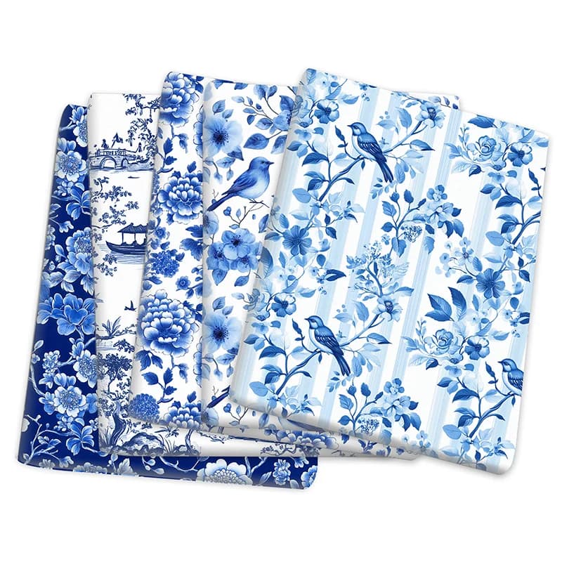 Blue White Porcelain Printed Thin Version Fabric for Handmade DIY Patchwork Bag Skirts Clothes Cloth Per Meter Sewing Material