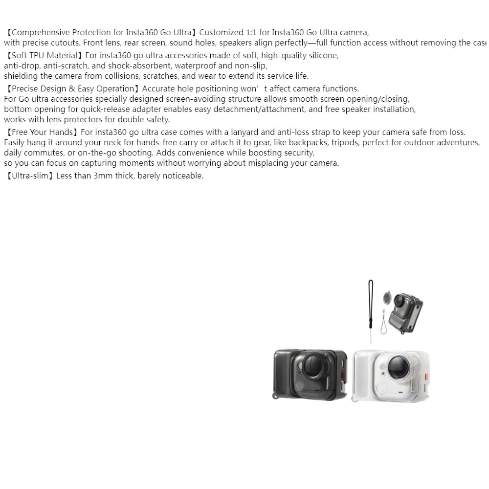 TPU protective case for Insta360 GO Ultra Action Camera Waterproof TPU case with lens cover and GO Ultra accessory cord