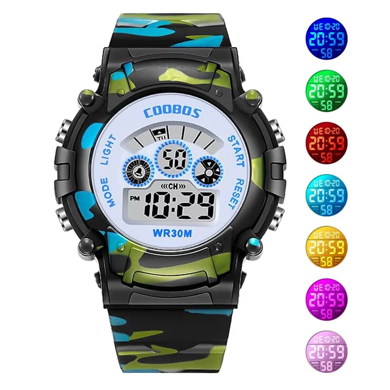 Children's Military Sports Watch Digital LED Watch with Colorful Backlight Electronic Lighting Luminous Waterproof Kids Boys Girls