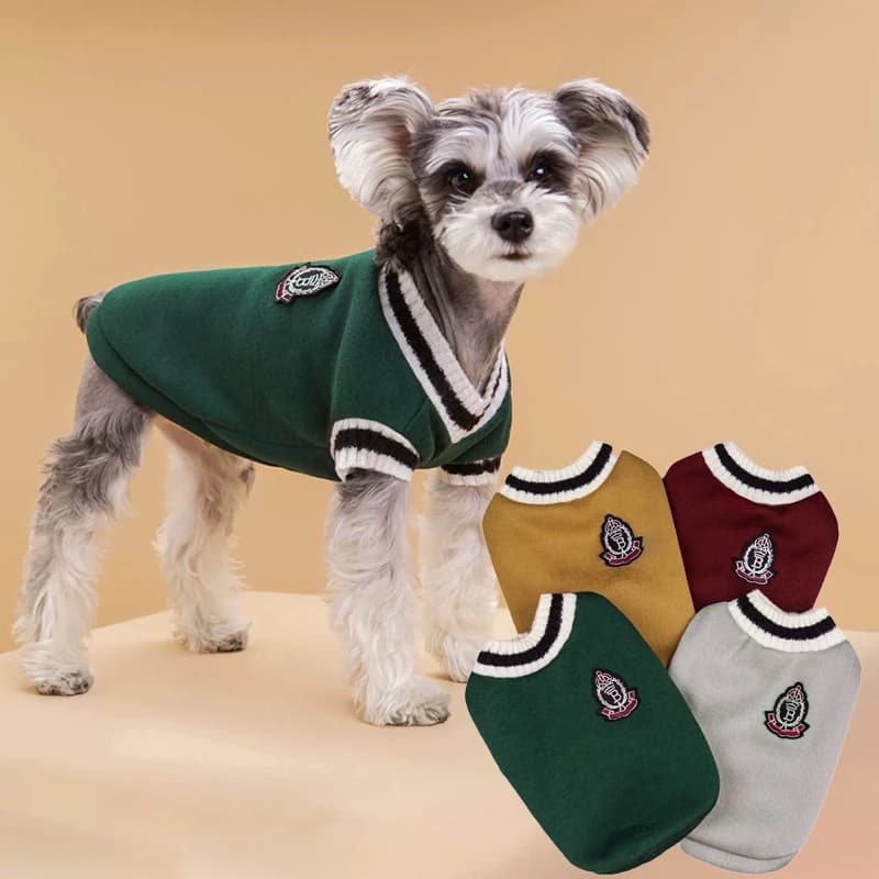 Maglione invernale caldo per cani da compagnia Maglieria per cuccioli con scollo a V stile college per cani di piccola taglia Gilet per cuccioli Vestiti Giacca da gattino Abiti