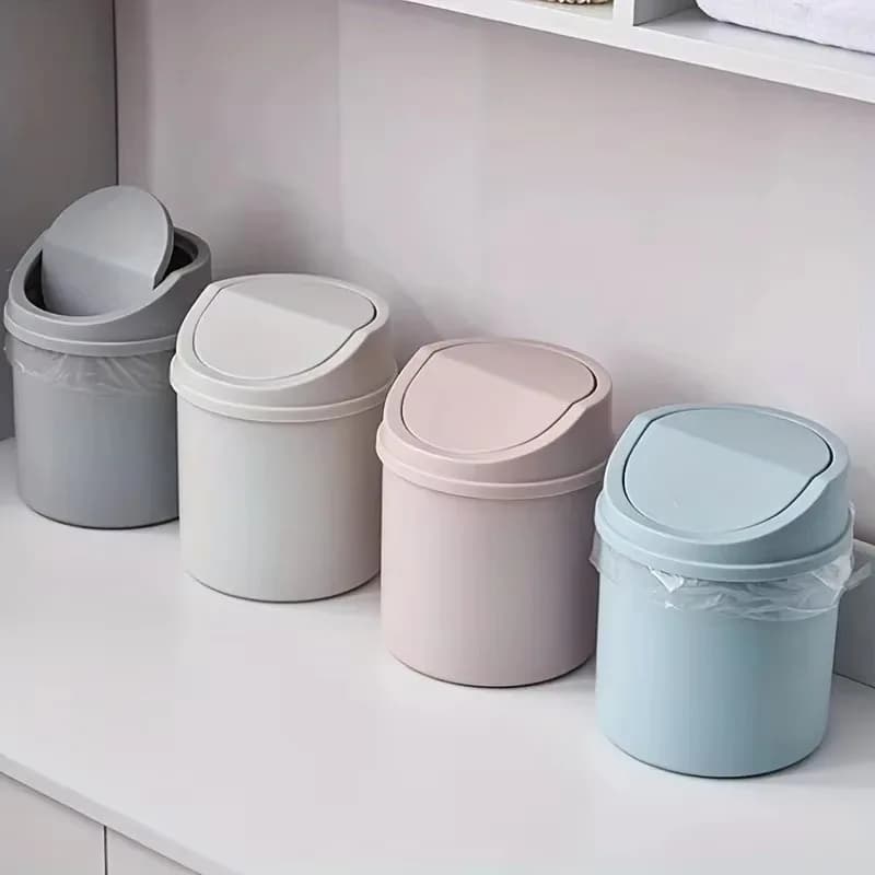 1 mini pattumiera salvaspazio con coperchio per ufficio domestico, camera da letto e dormitorio - Pattumiera in plastica resistente