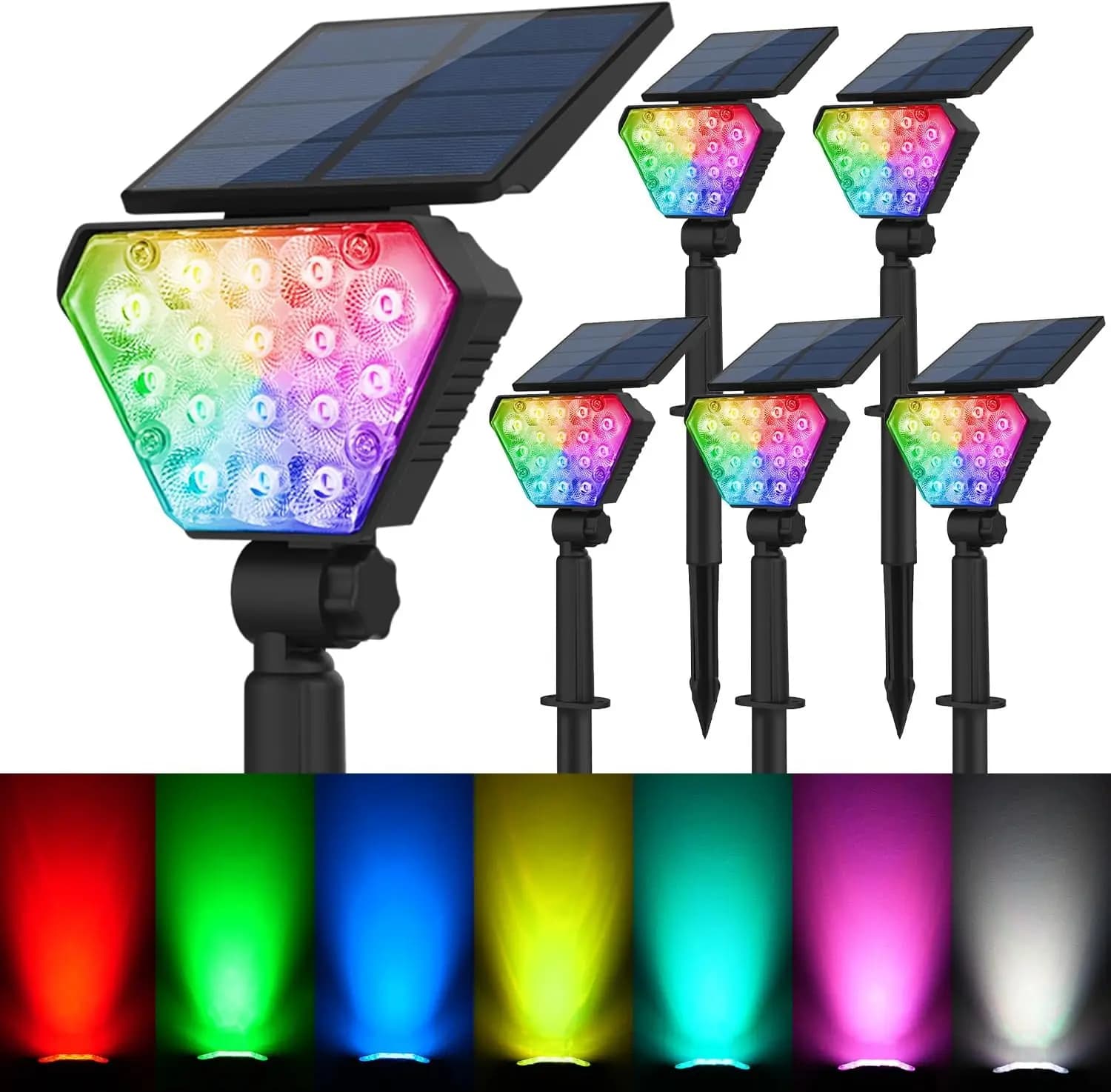 Faretti solari RGB da 6 pezzi per albero paesaggio colore che cambia luci da giardino impermeabili lampada solare per decorazioni per esterni da giardino di Natale