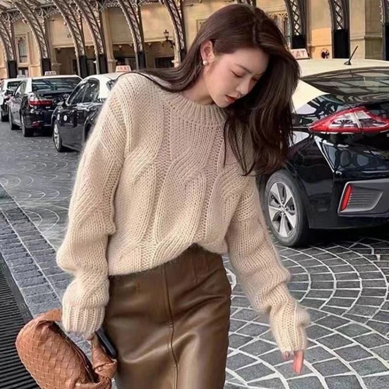 Autunno Inverno Slouchy Style Fried Dough Twists Maglione Coreano Abbigliamento da donna delicato Manica lunga Pullover allentato Top in maglia