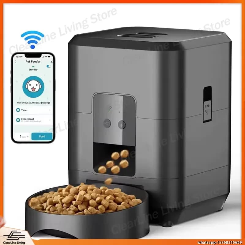 2L Smart Automatic Pet Feeder for Dogs and Cats with APP Control Timer Quantitative Dispensing Dry Food Dispenser Desktop