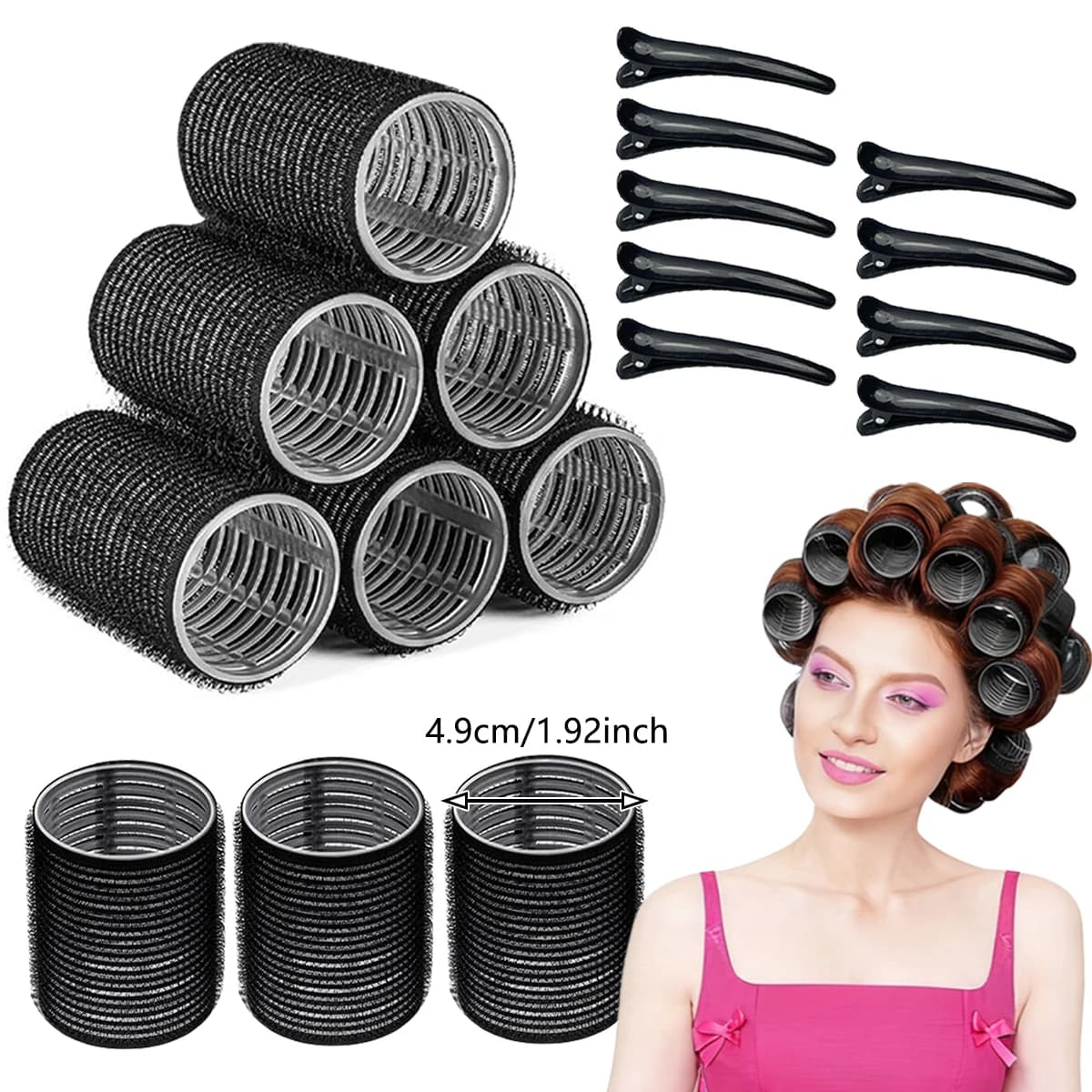 Set per arricciare i capelli da donna, 18 pezzi/set, arricciacapelli manuale fai da te con clip, adatto per capelli lunghi/medi/corti, 1,92 pollici, J Hair Salon